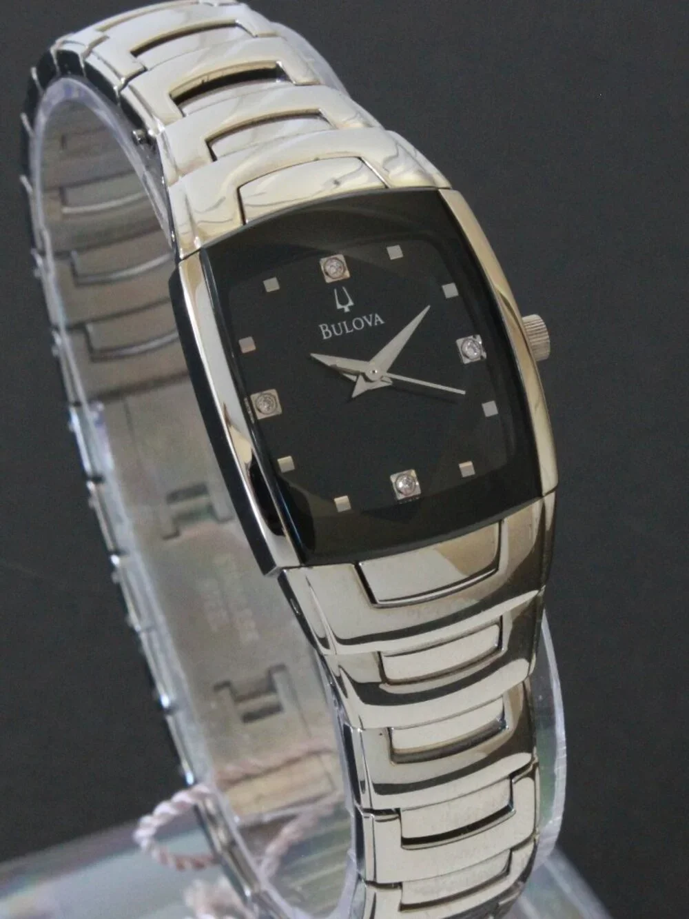 Bulova Ladies Classic Tonneau Style Quartz Watch Diamond Indices Black Dial 21mm - Picture 2 of 14